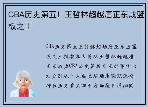 CBA历史第五！王哲林超越唐正东成篮板之王